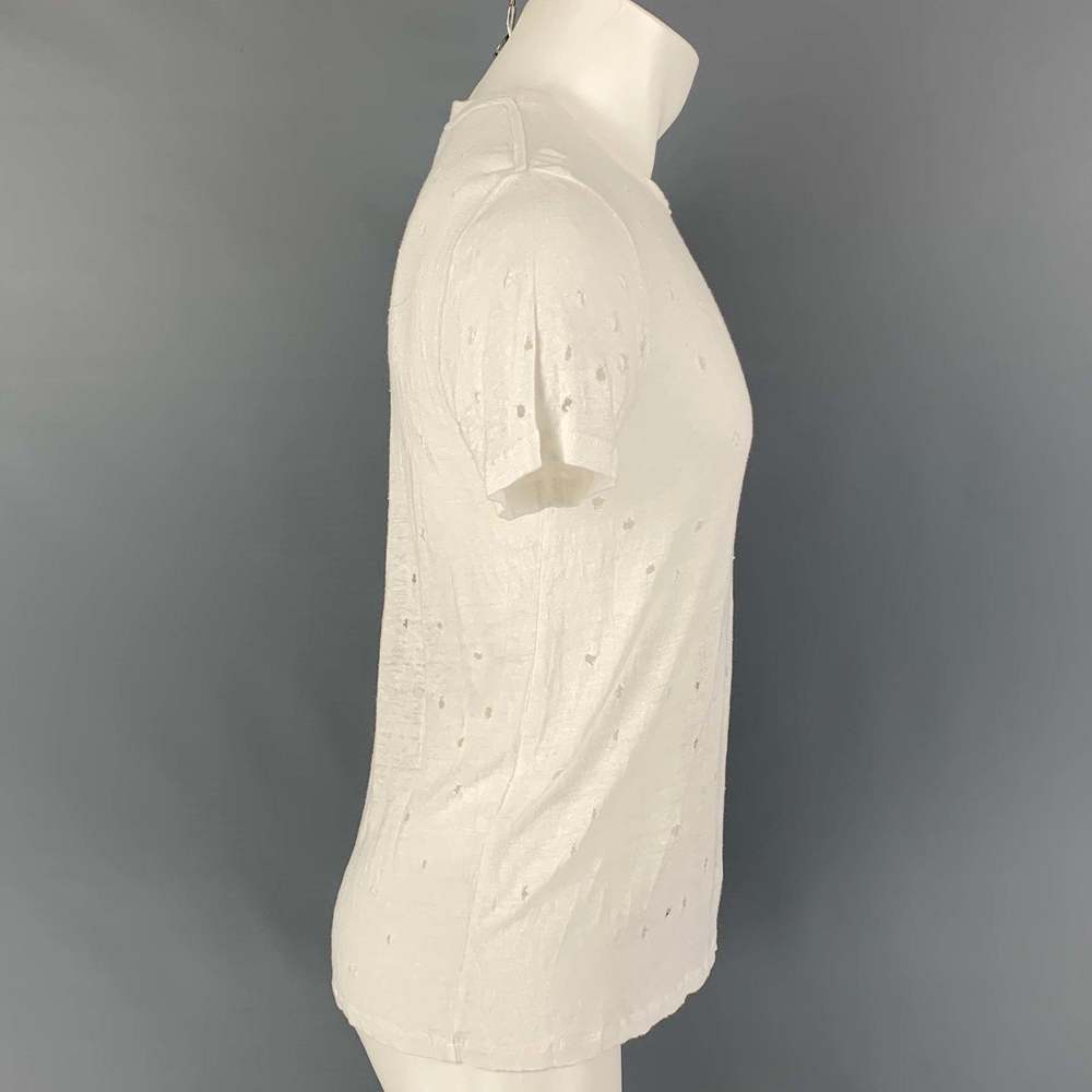 IRO White Distressed Linen Crew-Neck Clay T-shirt - Picture 2 of 5